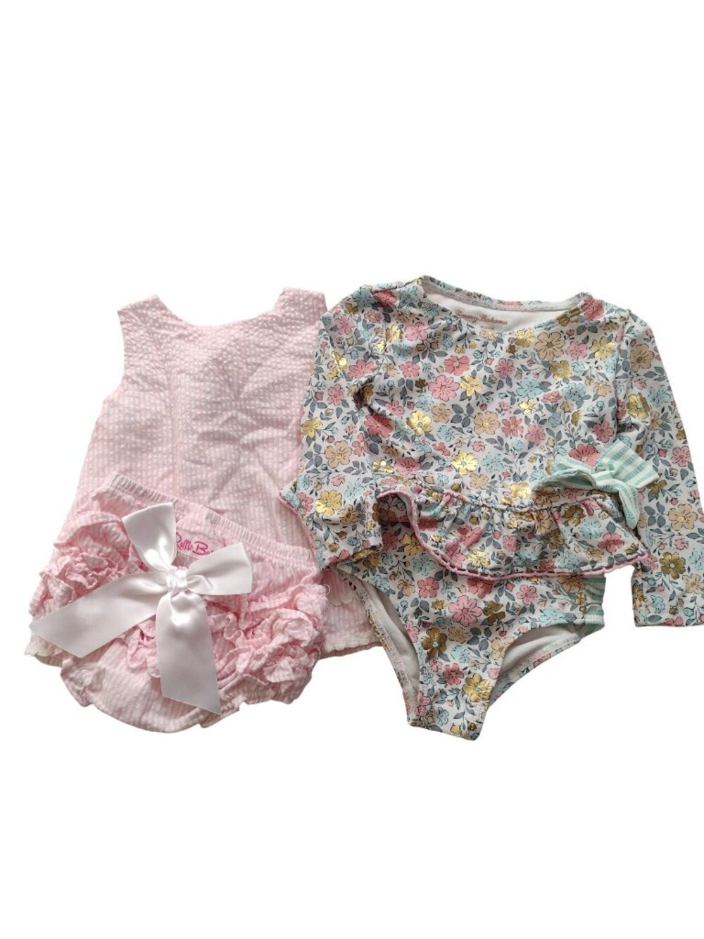 Ruffle Butts Baby Girl Summer Set 6-12M Tommy Bahama Pink Floral Swimsuit